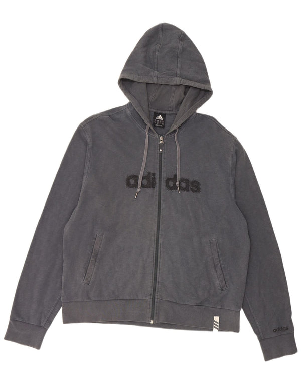 Maglione con cappuccio e zip grafica da uomo Adidas 2XL cotone blu navy