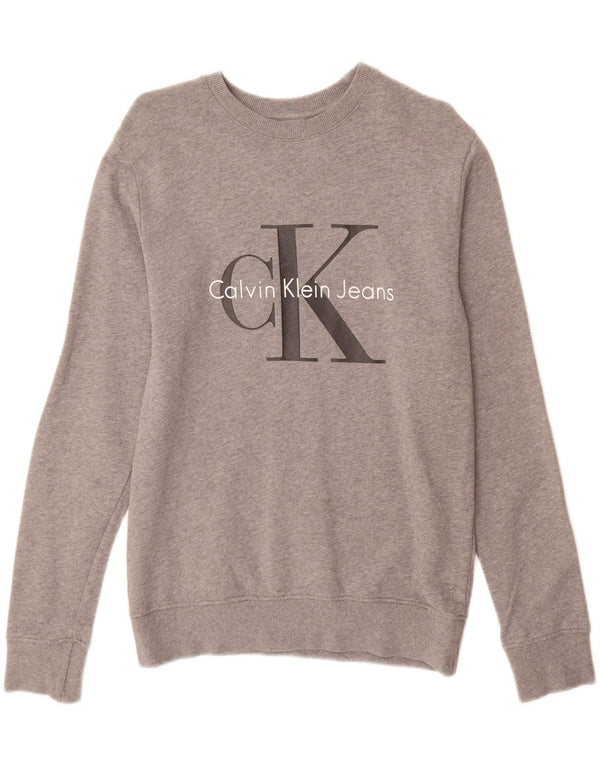 CALVIN KLEIN JEANS Felpa con grafica da uomo Maglione XS Cotone grigio