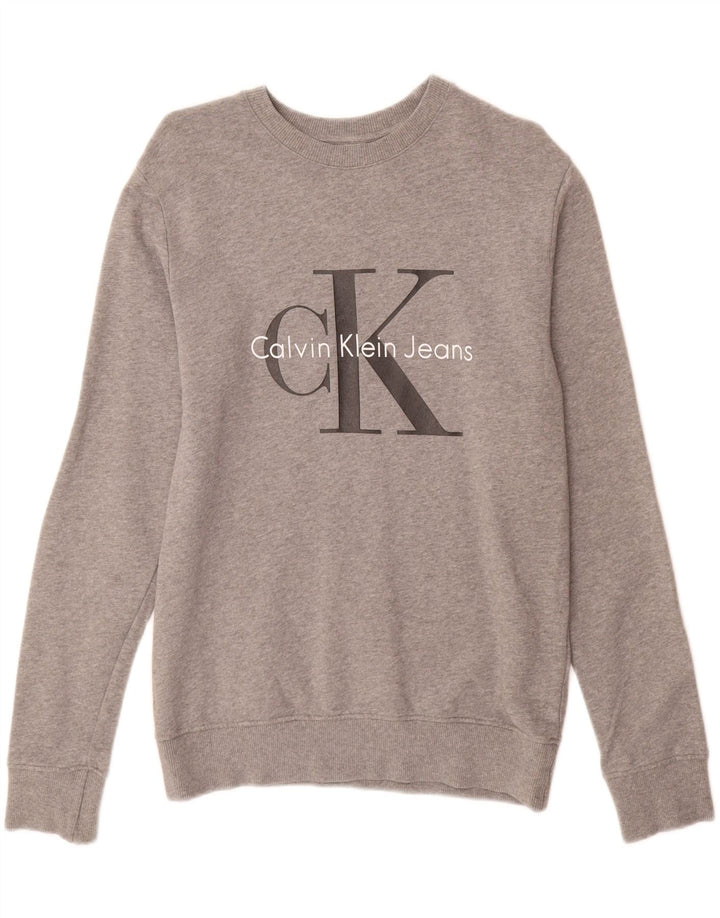 CALVIN KLEIN JEANS Felpa con grafica da uomo Maglione XS Cotone grigio