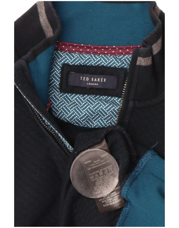 TED BAKER Mens Zip Neck Sweatshirt Jumper Medium Navy Blue Cotton