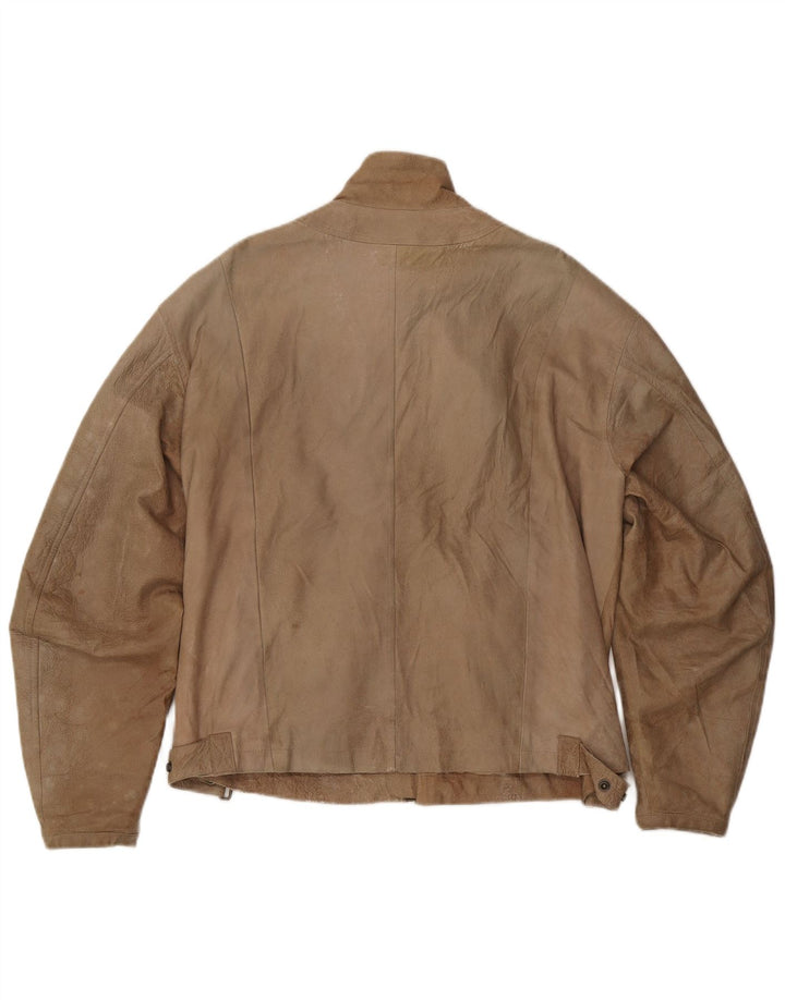 ANDREA D'AMICO Giacca Racer in Pelle Uomo IT 56 XL Pelle Beige