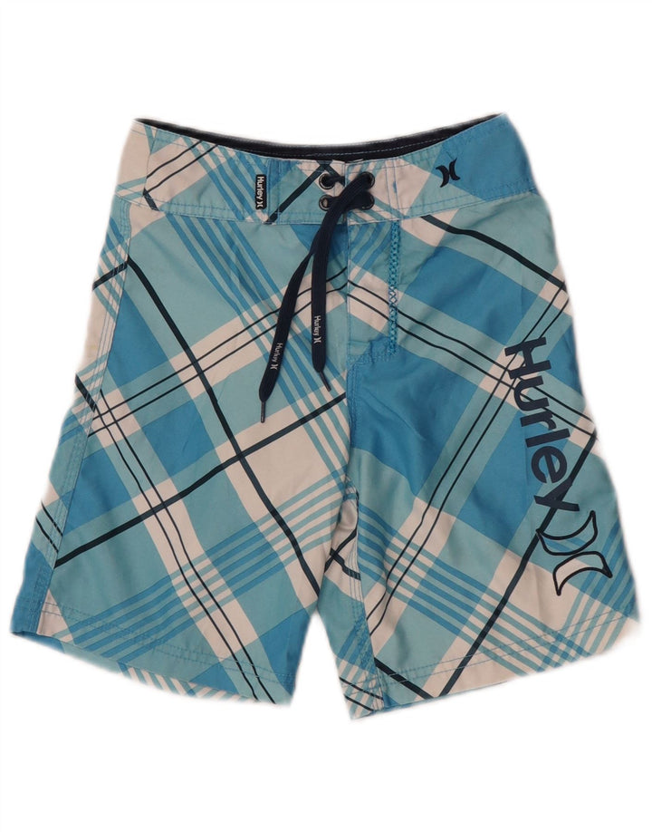 Pantaloncini da bagno con grafica Hurley per ragazzi 5-6 anni in poliestere a quadri blu
