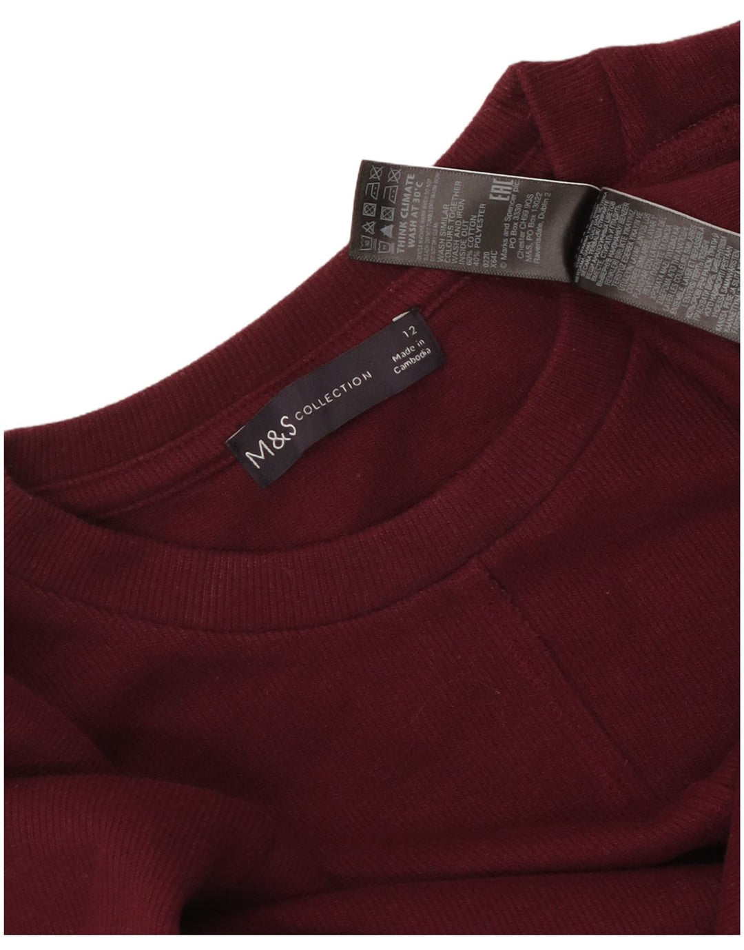 Marks & Spencer Top da donna a maniche lunghe UK 12 Cotone bordeaux medio