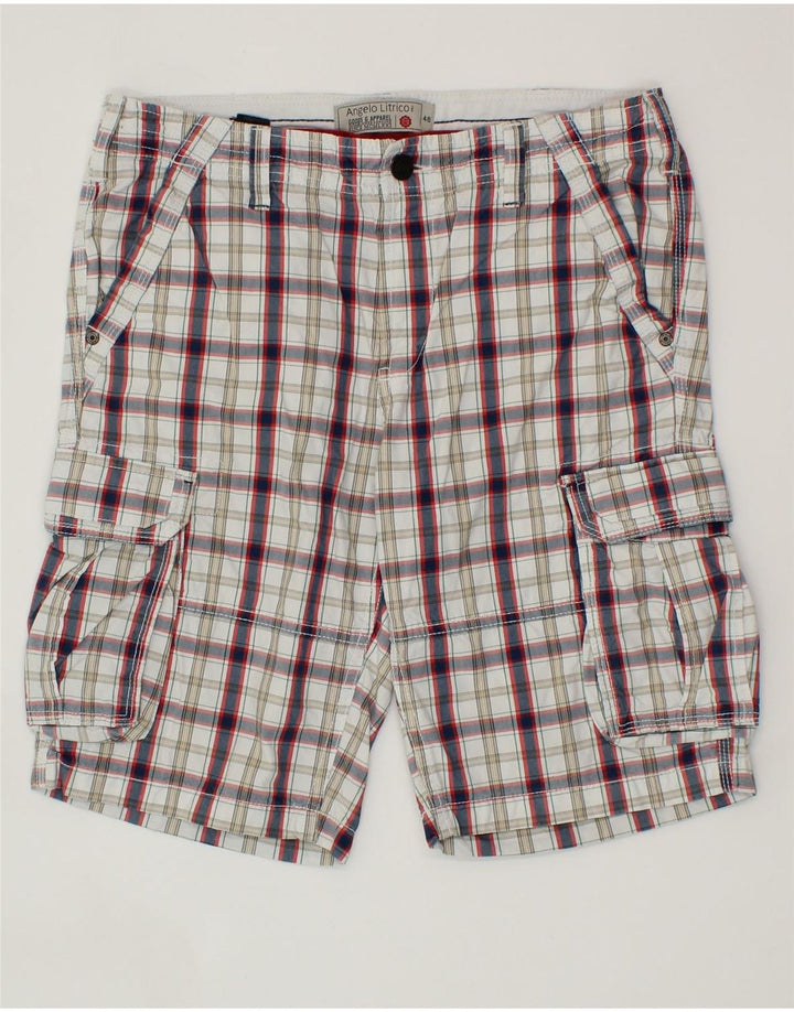 ANGELO LITRICO Mens Cargo Shorts IT 48 Medium W34  White Check Cotton Vintage Angelo Litrico and Second-Hand Angelo Litrico from Messina Hembry 