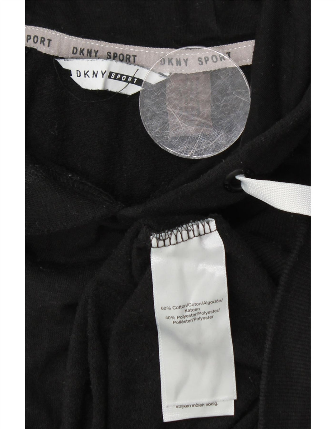 Maglione con cappuccio da donna DKNY UK 14 cotone nero medio