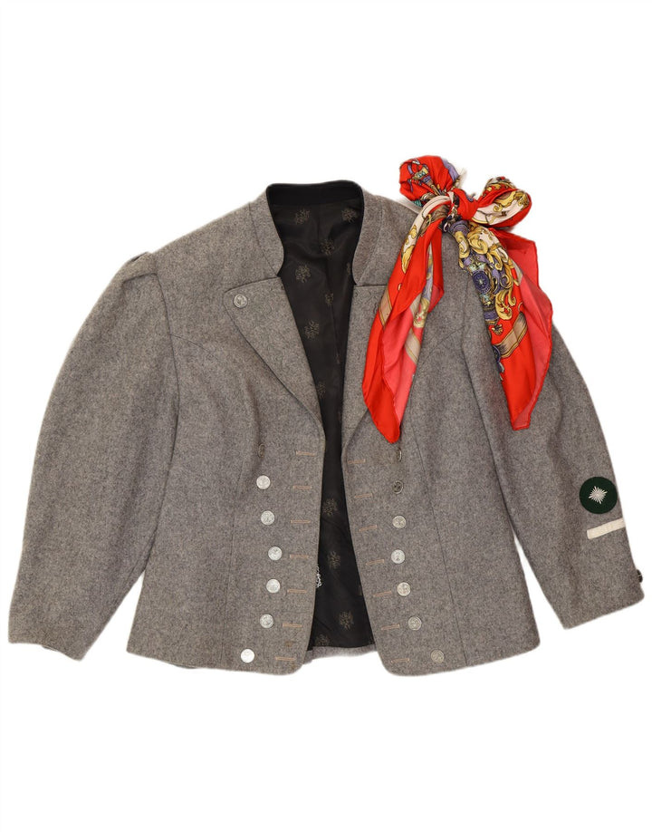Giacca blazer vintage da donna Trachten con maniche a 3/4 UK 14 Grigio medio