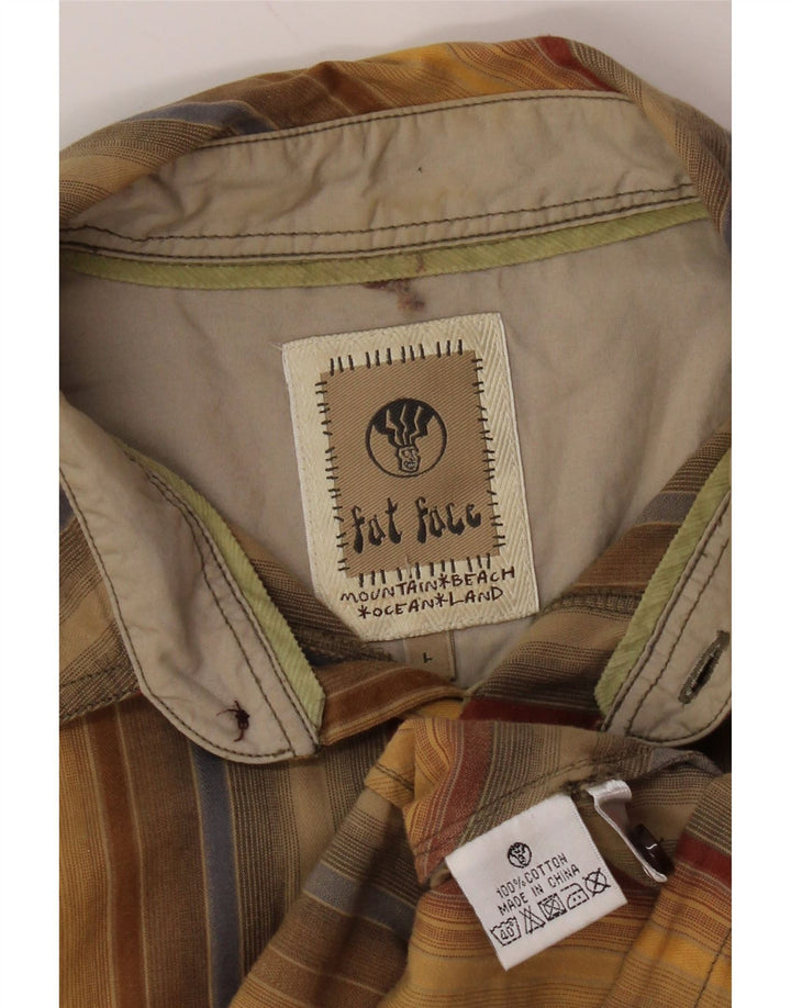 FAT FACE Camicia a maniche corte da uomo in cotone a righe gialle grandi