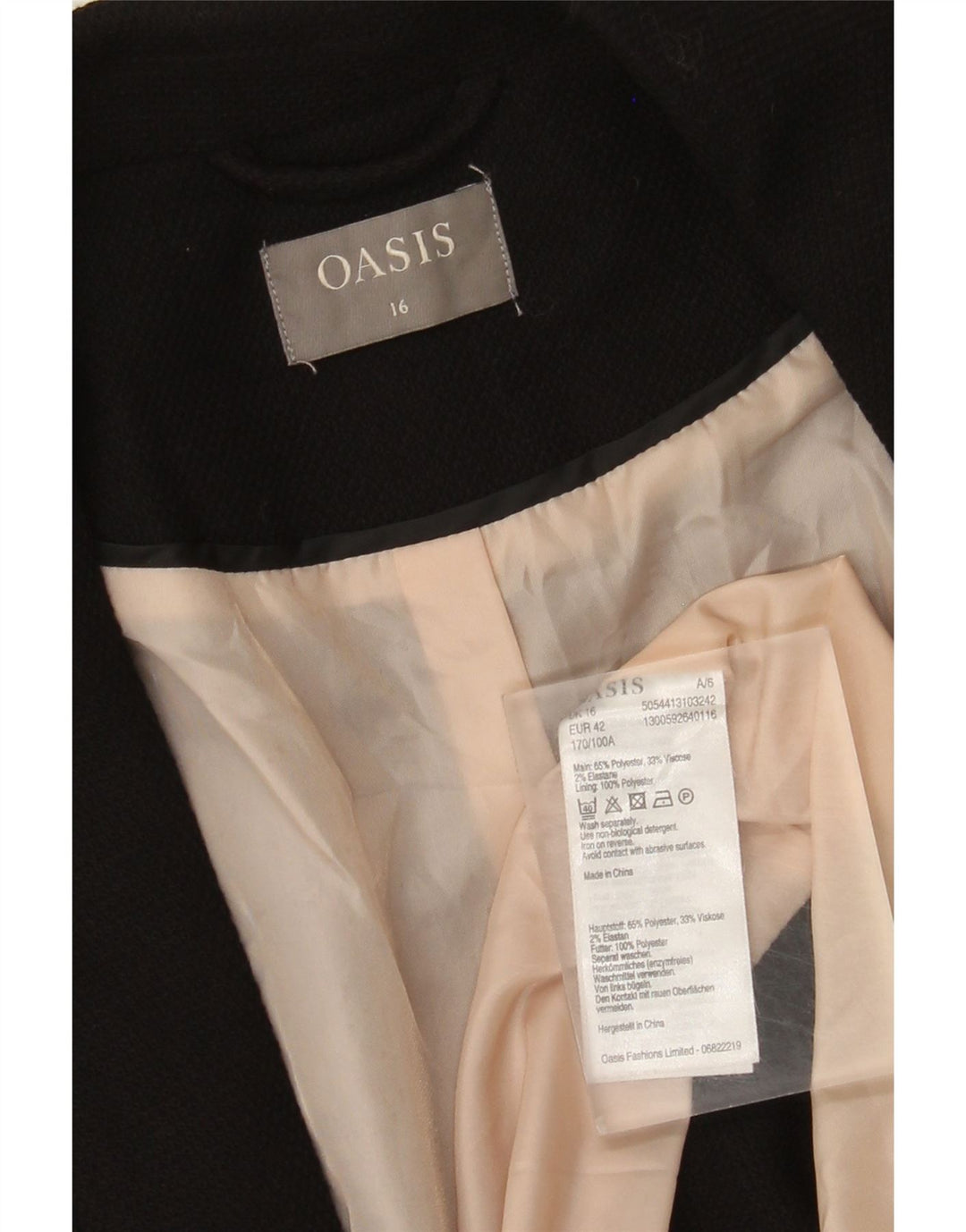 Giacca blazer da donna a 1 bottone Oasis UK 16 grande poliestere nero