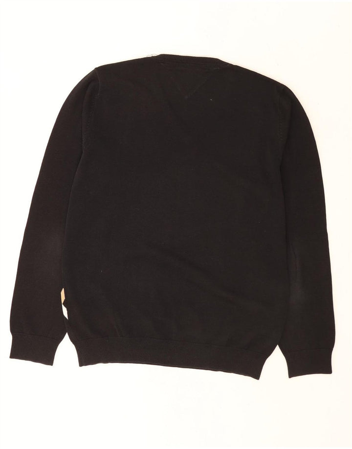 Maglione maglione con scollo a V da uomo Tommy Hilfiger medio nero a rombi/diamante