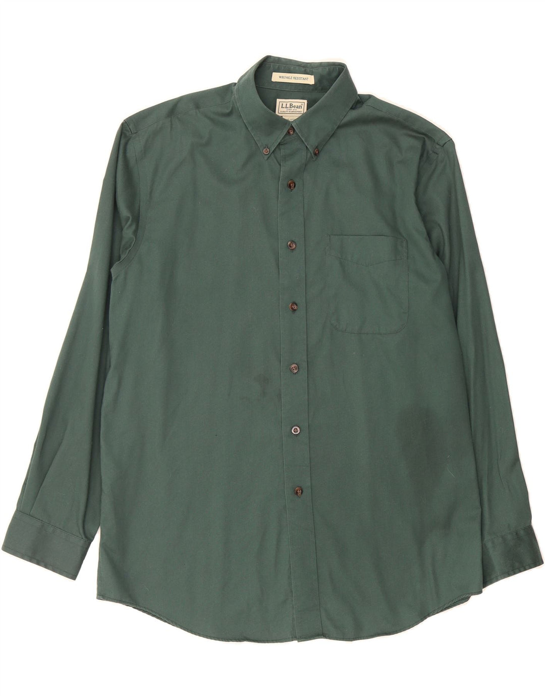 L.L.BEAN Mens Wrinkle Resistant Shirt Medium Green Cotton Vintage L.L.Bean and Second-Hand L.L.Bean from Messina Hembry 