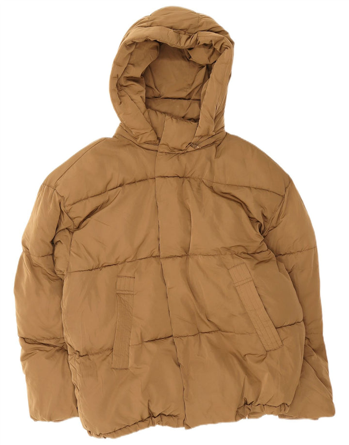 Giacca imbottita ampia con cappuccio da uomo Zara UK 36 piccola in poliestere marrone