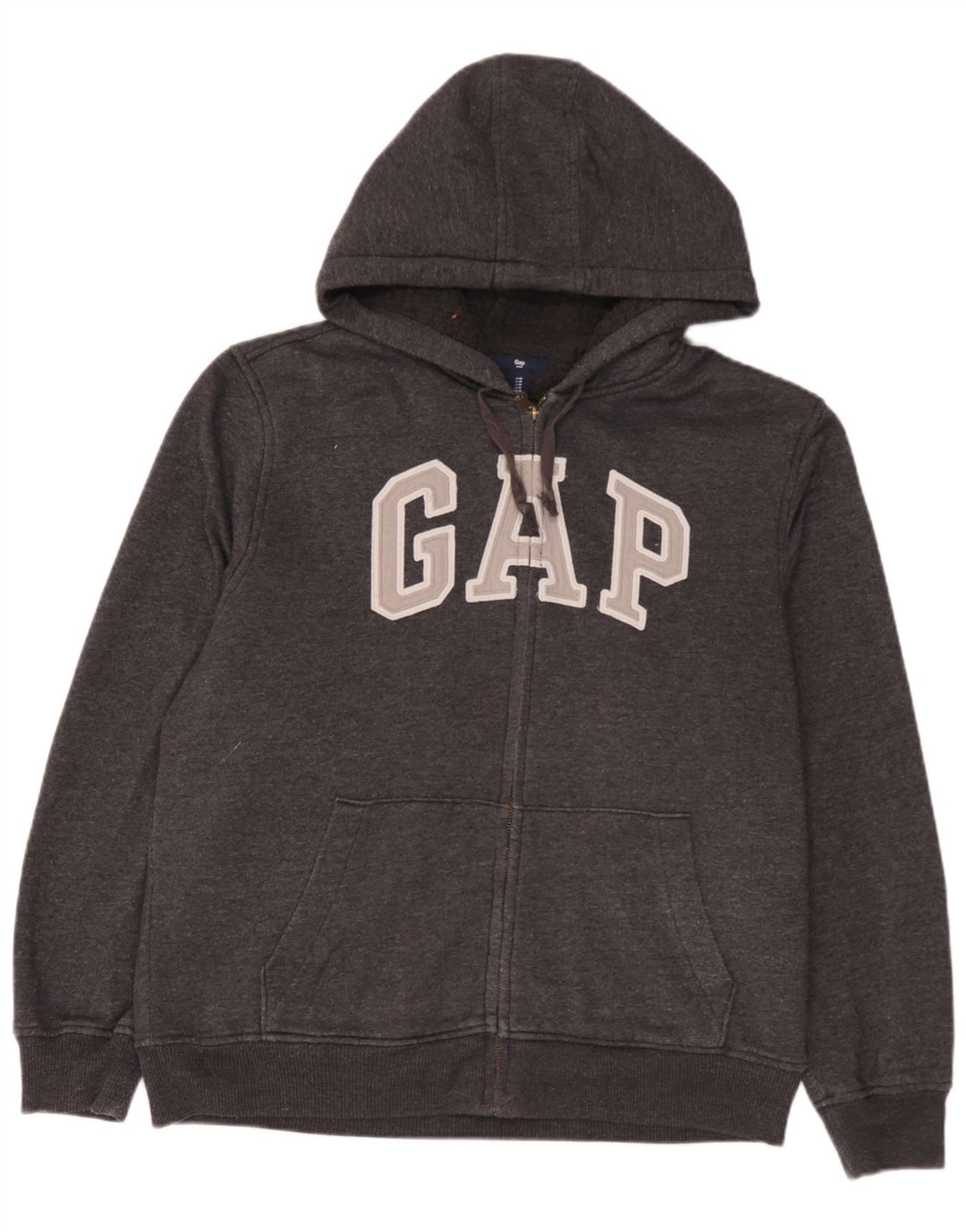 Maglione con cappuccio e zip grafica da uomo Gap in cotone grigio medio