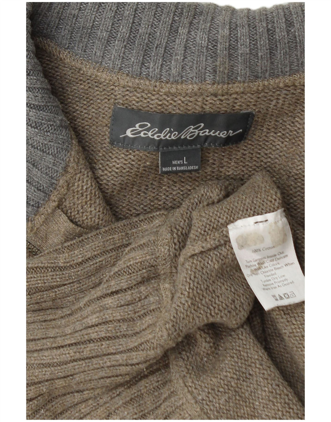 EDDIE BAUER Maglione da uomo con zip e collo grande in cotone kaki