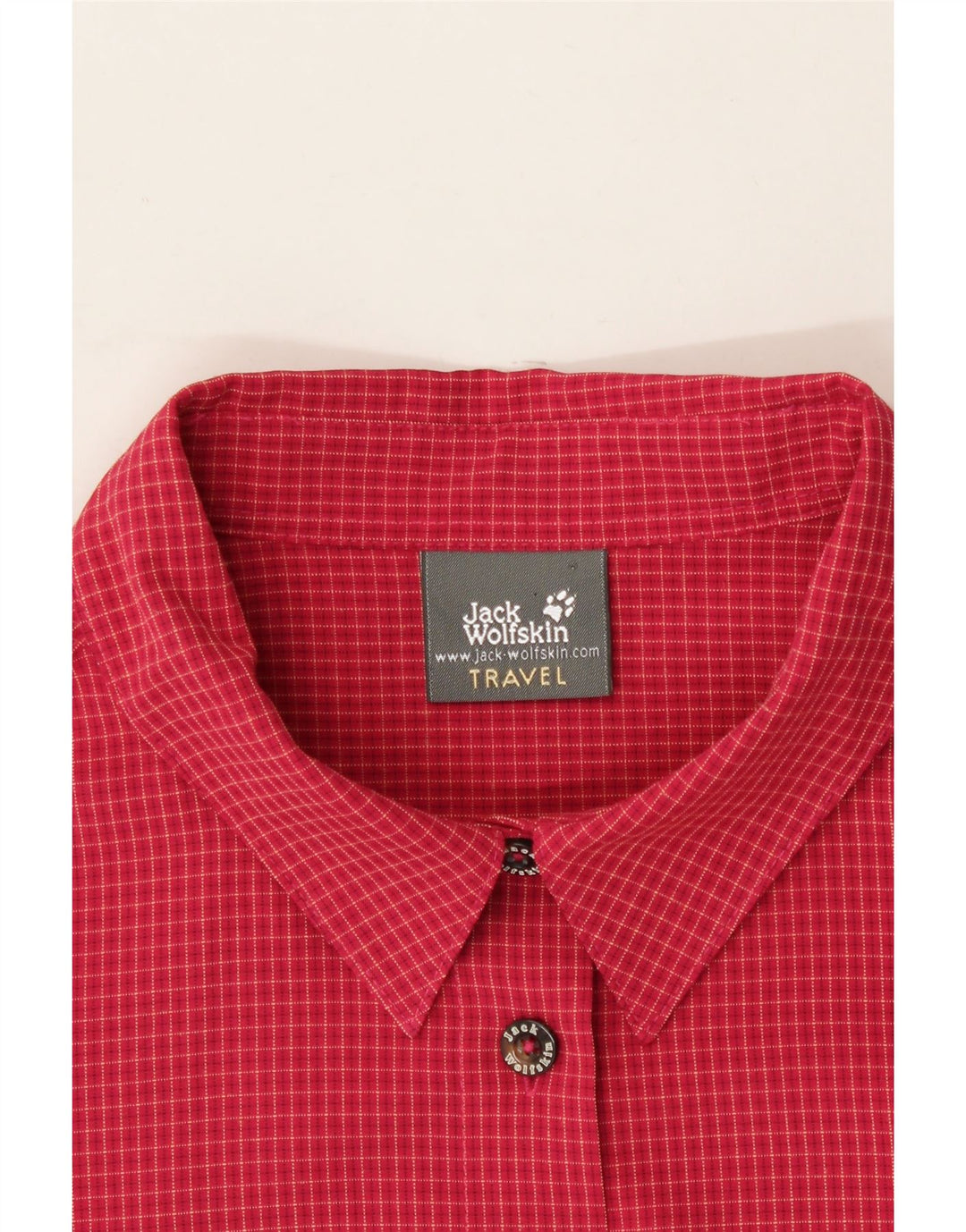 JACK WOLFSKIN Womens Short Sleeve Shirt UK 16 Large Red Check Vintage Jack Wolfskin and Second-Hand Jack Wolfskin from Messina Hembry 