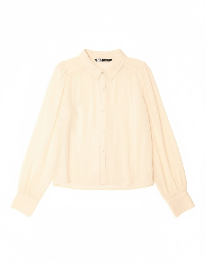 Camicia Zara da donna UK 14 lana vergine bianca media