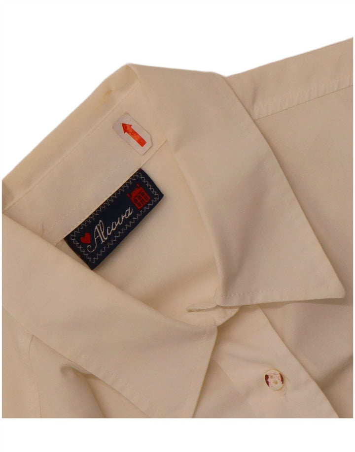 Camicia grafica da donna vintage UK 14 grande cotone bianco