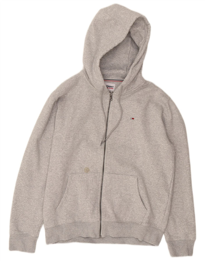 Maglione con cappuccio e zip da uomo Tommy Hilfiger grande in cotone grigio