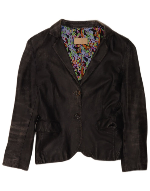 Giacca blazer in pelle da donna a 2 bottoni Santacroce UK 10 piccola nera