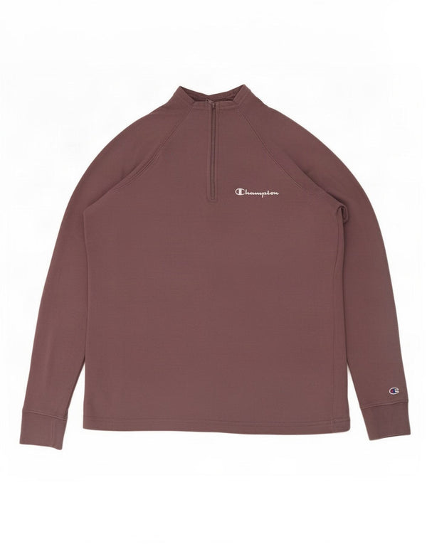 Felpa da donna Champion con zip e collo, maglione, UK 14, cotone marrone medio