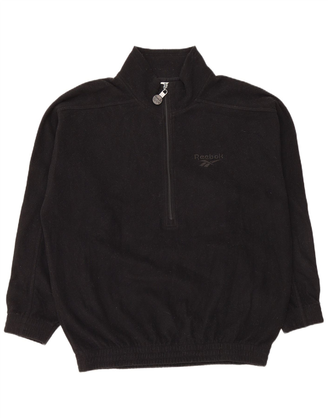 REEBOK Mens Zip Neck Fleece Jumper Medium Black Polyester