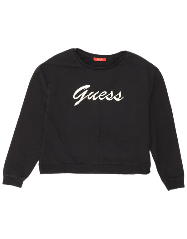 Guess Felpa con grafica da donna Maglione UK 8 Small Cotone nero