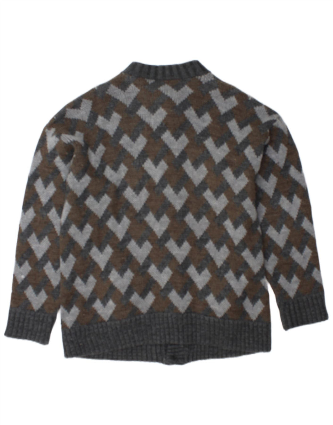 Maglione cardigan da uomo vintage geometrico grigio medio