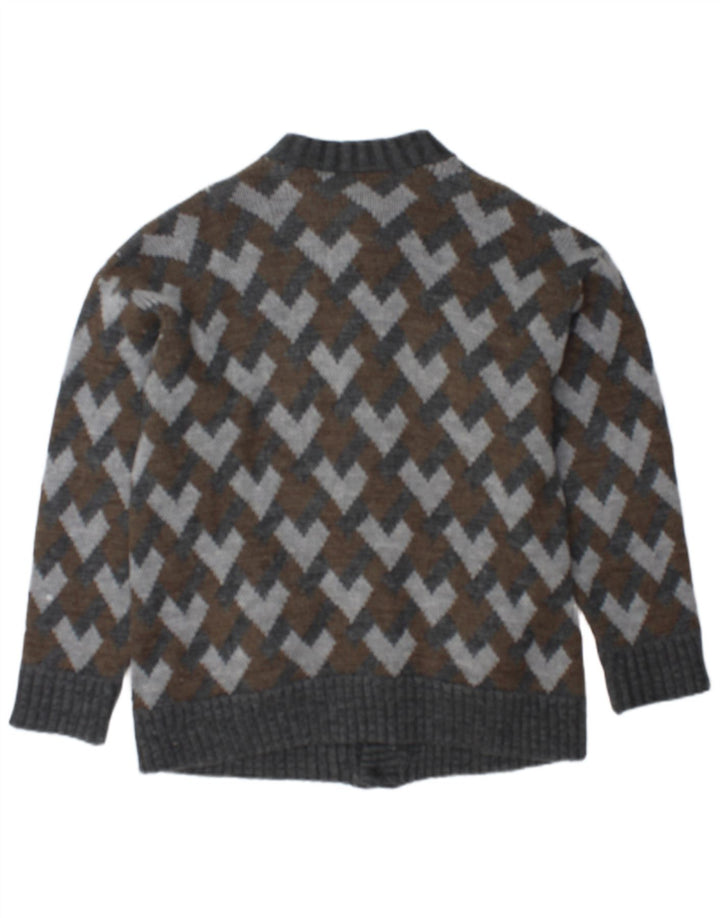 Maglione cardigan da uomo vintage geometrico grigio medio