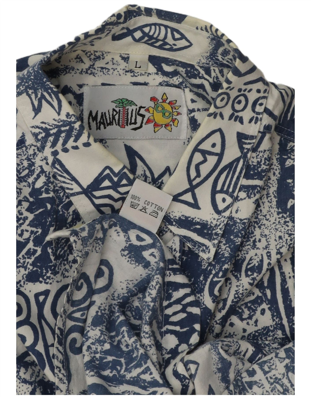 Camicia a maniche corte da uomo Mauritius grande hawaiana in cotone patchwork blu