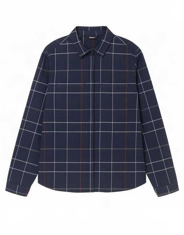 Camicia da donna Rohan UK 10 Piccolo poliestere scozzese blu navy