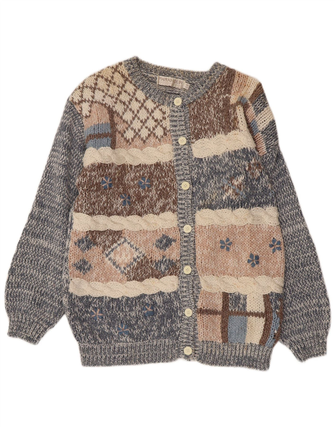 Maglione cardigan da donna PARAMOUR Taglia unica Patchwork Ramie blu