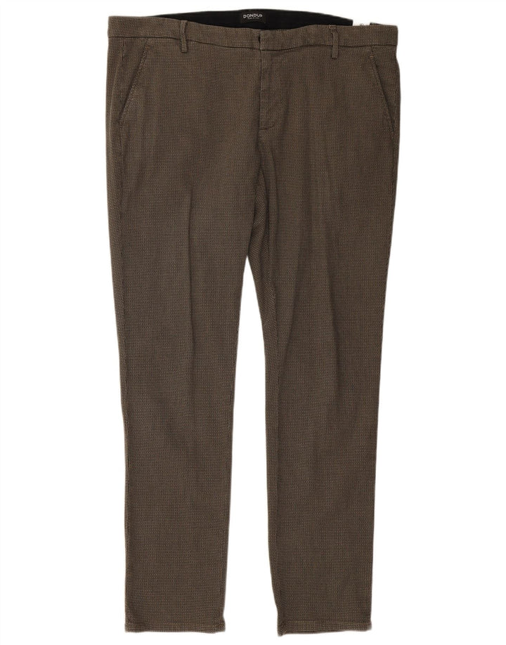 Dondup Pantaloni Chino Slim Uomo W38 L32 Cotone Pied De Poule Marrone