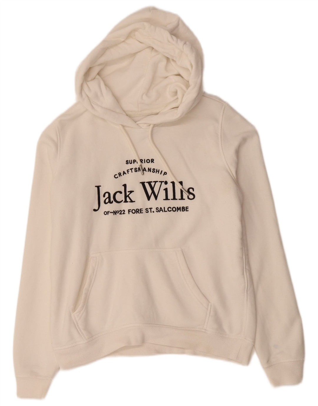 JACK WILLS Maglione con cappuccio oversize con grafica da donna UK 10 Piccolo cotone bianco