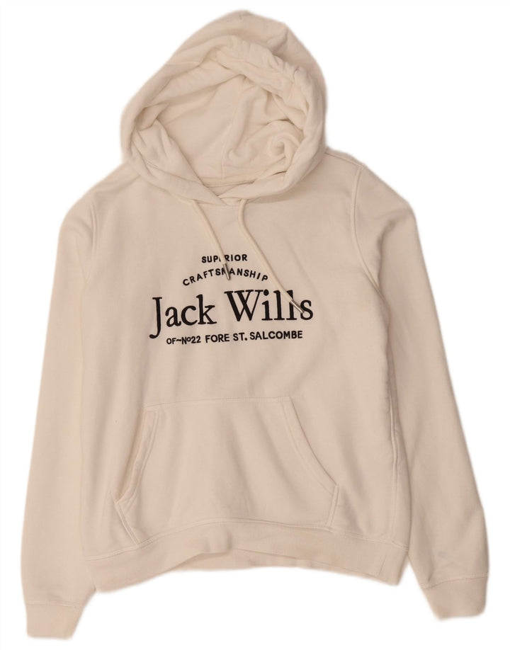 JACK WILLS Maglione con cappuccio oversize con grafica da donna UK 10 Piccolo cotone bianco