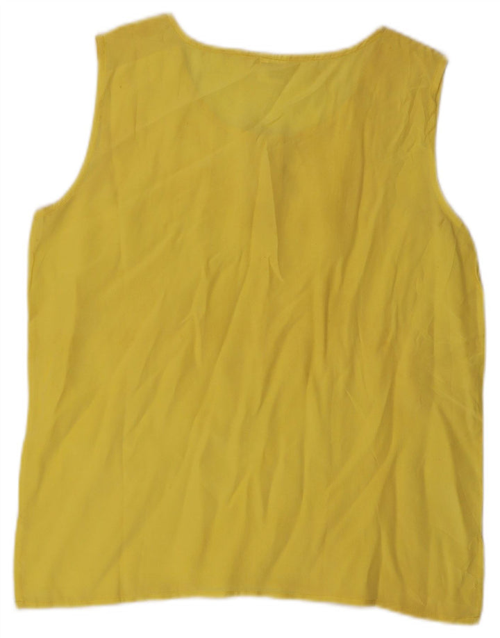 Top camicetta senza maniche vintage da donna UK 12 seta gialla media