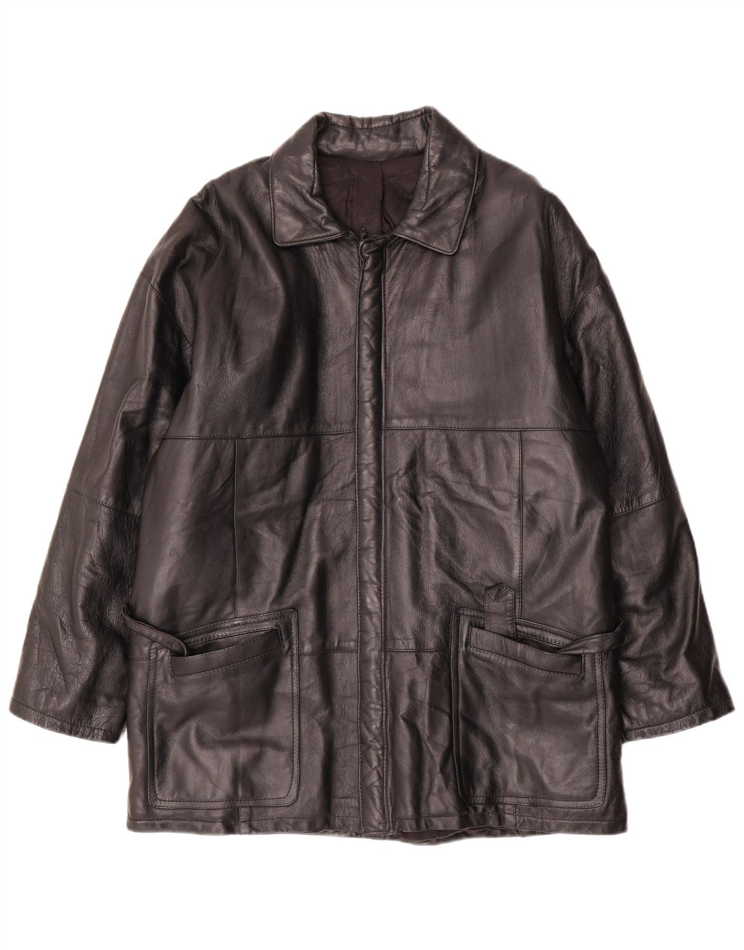 Giacca in pelle vintage da uomo IT 50 grande in pelle nera