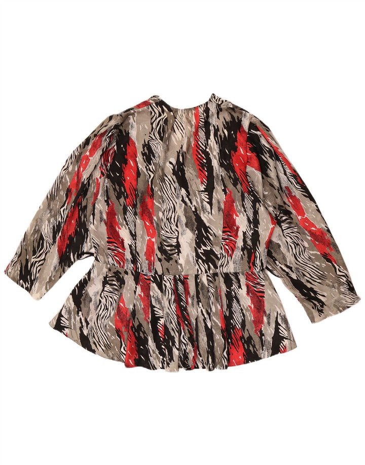 Camicetta camicia a maniche a 3/4 con motivo astratto vintage da donna UK 16 grande grigia