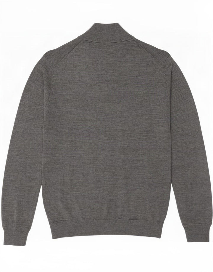 Marks & Spencer Maglione da uomo con zip e collo grande in lana merino grigia