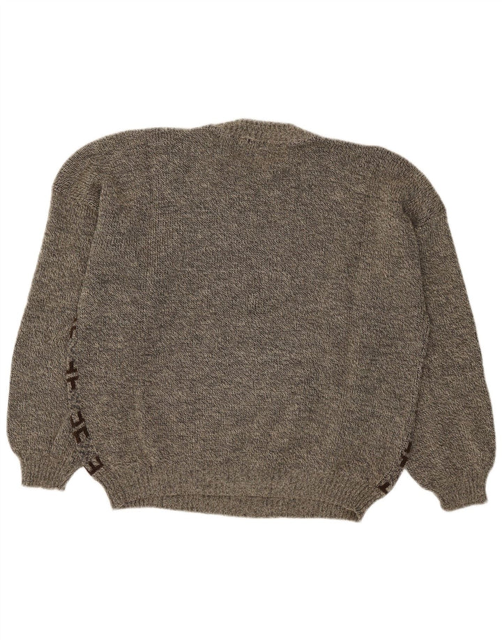 Maglione maglione girocollo da uomo vintage grande grigio geometrico
