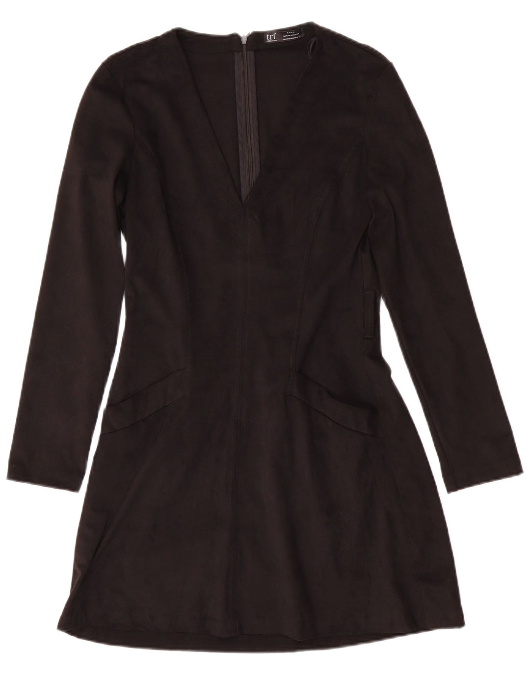 Abito a trapezio a maniche lunghe da donna Zara UK 12 poliestere nero medio