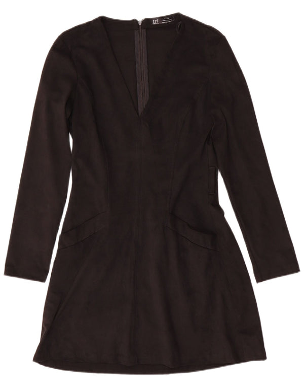 Abito a trapezio a maniche lunghe da donna Zara UK 12 poliestere nero medio