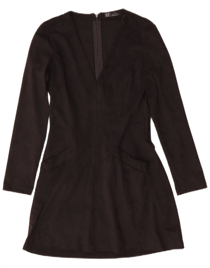Abito a trapezio a maniche lunghe da donna Zara UK 12 poliestere nero medio