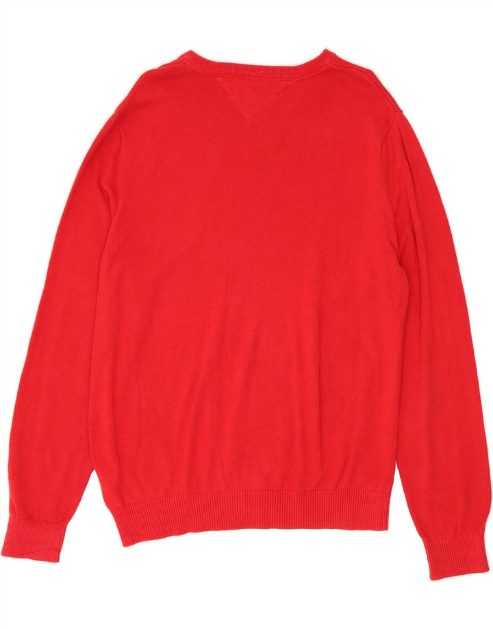 TOMMY HILFIGER Mens V-Neck Jumper Sweater Large Red Cotton Vintage Tommy Hilfiger and Second-Hand Tommy Hilfiger from Messina Hembry 