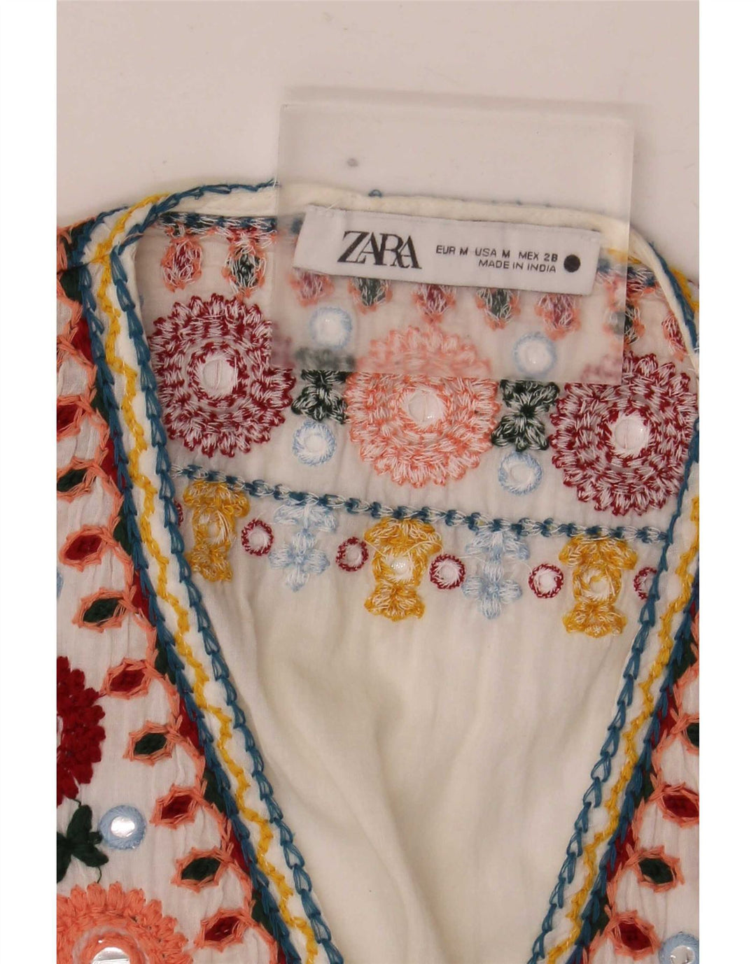 Top corto trasparente da donna Zara, camicetta UK 14, bianco medio floreale