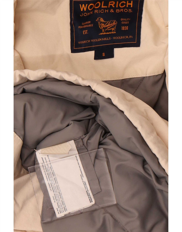 Giacca imbottita con cappuccio da donna Woolrich UK 10 piccola cotone bianco sporco