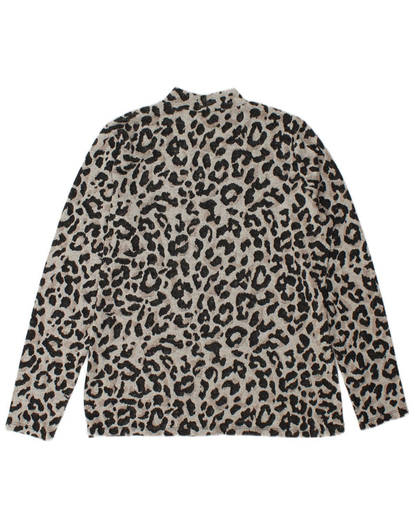 Top da donna a maniche lunghe Oasis UK 14 Poliestere con stampa animalier grigio medio