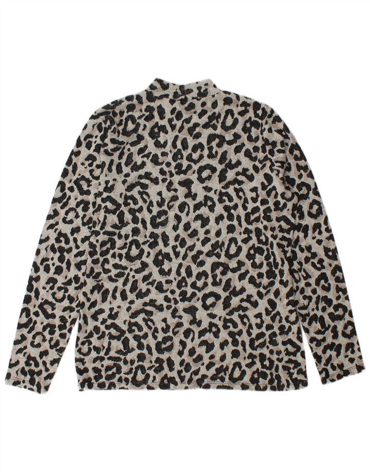 Top da donna a maniche lunghe Oasis UK 14 Poliestere con stampa animalier grigio medio