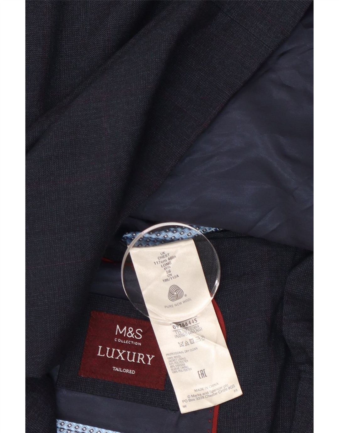 MARKS & SPENCER Giacca blazer lunga da uomo a 2 bottoni EU 56 3XL Lana blu navy