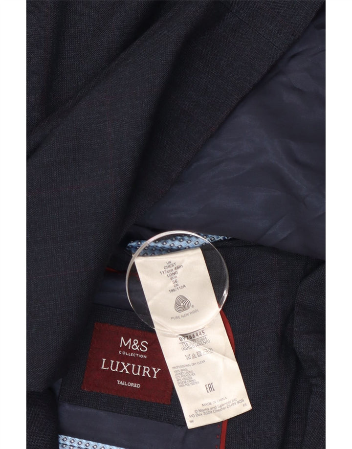 MARKS & SPENCER Giacca blazer lunga da uomo a 2 bottoni EU 56 3XL Lana blu navy