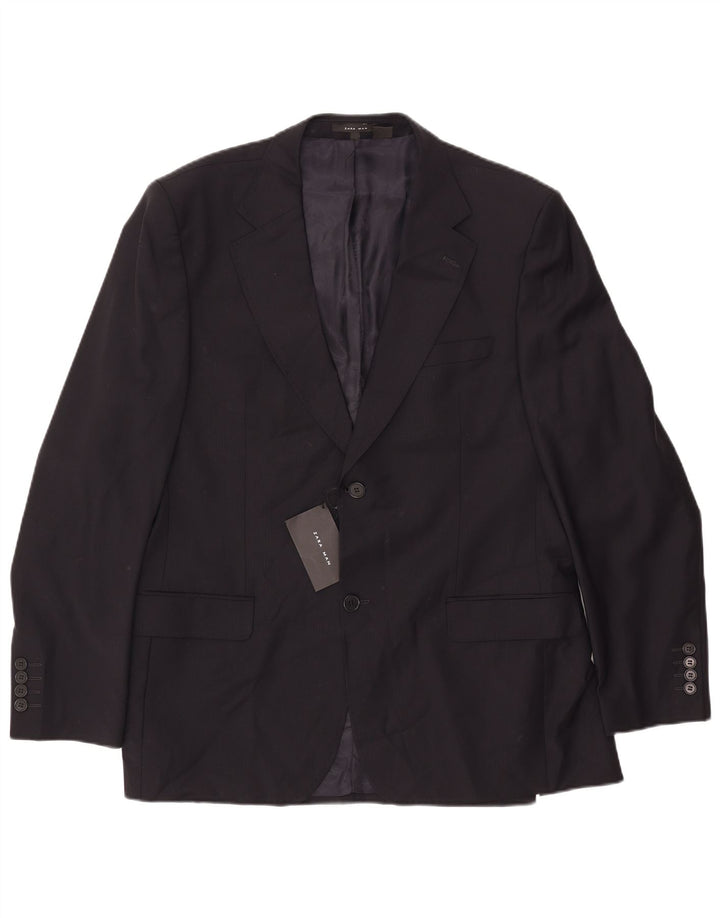 ZARA Giacca Blazer a 2 Bottoni da Uomo EU 54 XL Blu Navy Lana