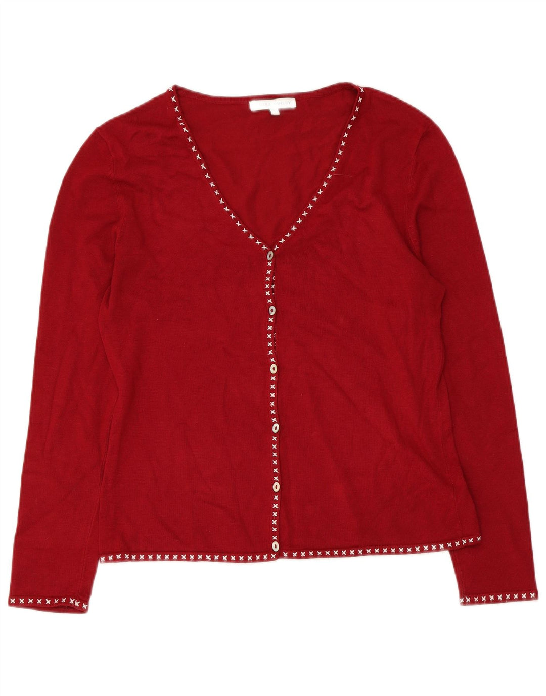 LAURA ASHLEY Maglione cardigan da donna UK 14 Viscosa rossa media